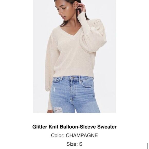 NWT Forever 21 Glitter Knit Balloon Sleeve Sweater - Picture 2 of 12